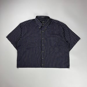 ヴァンヒューゼン ブルー チェック柄 クロップド ボタンアップ シャツ XL ブルー