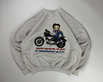 Vintage Betty Boop tröja / American Freedom Graphic Crew Neck / XL Grå