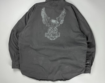 Vintage Harley Davidson Eagles Button Up Shirt / Motorrad-Grafik XL Grau