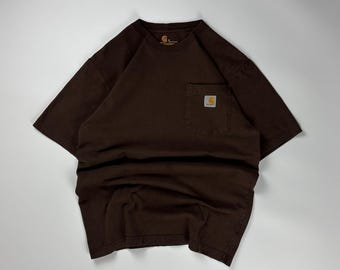 Vintage Carhartt Pocket Tee / Workwear Shirt / Construction / Original Fit / Small Brown