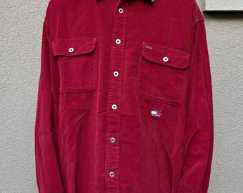 Camisa vintage Tommy Hilfiger de veludo cotelê dos anos 90 / Tamanho XL / Vermelha