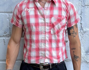 Vintage Roguehaus Rot Karierte Cropped Button Up Shirt Größe M