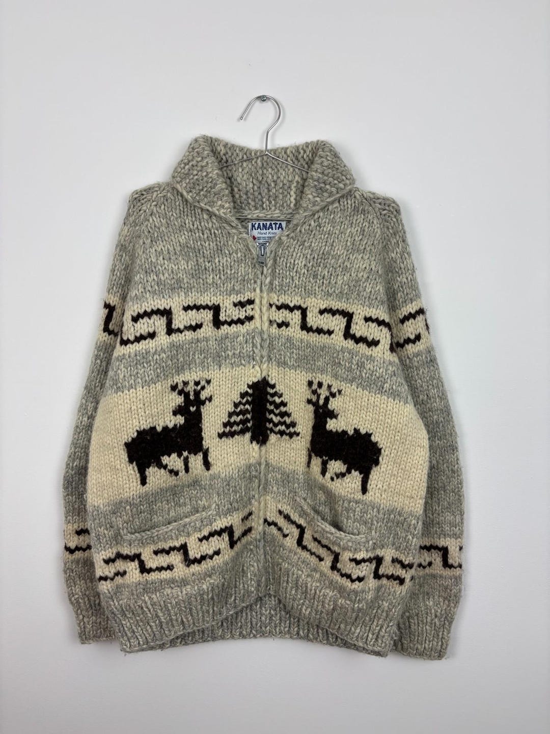 トップス Kanata Wool Cowichan Sweater 1970s Vintage Kanata Hand Knit Cowichan Sweater / Size Large