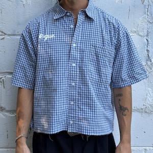 Vintage Roguehaus Blue Plaid Cropped Button Up Shirt Size XL