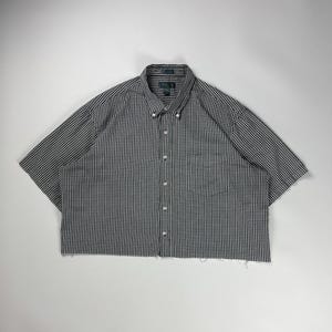 Vintage North Crest Plaid Cropped Button Up Shirt / Checkered Graphic / 2XL Blue