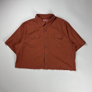 Vintage Wrangler Cropped Shirt: Frayed Orange Workwear Top (2XL, Boxy Fit)