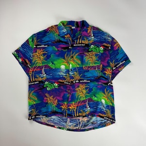 Vintage Montego Bay Hawaiian Shirt: Tropical Floral Button-Up, Size L