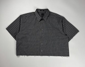 Pfeil USA Grau kariertes Cropped Button Up Shirt XL