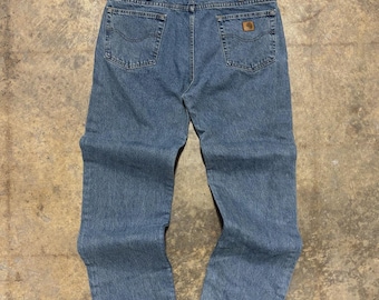 Vintage Carhartt Blue Jeans / Construction Workwear Pants / Size 38 x 36