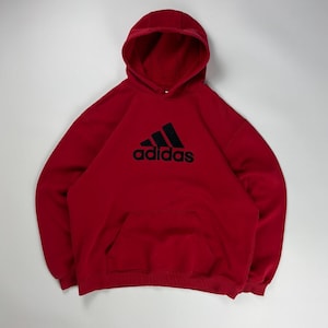 Vintage Adidas Hoodie / Sportswear Sweater / Retro Logo Pullover / Sweatshirt / Medium Red