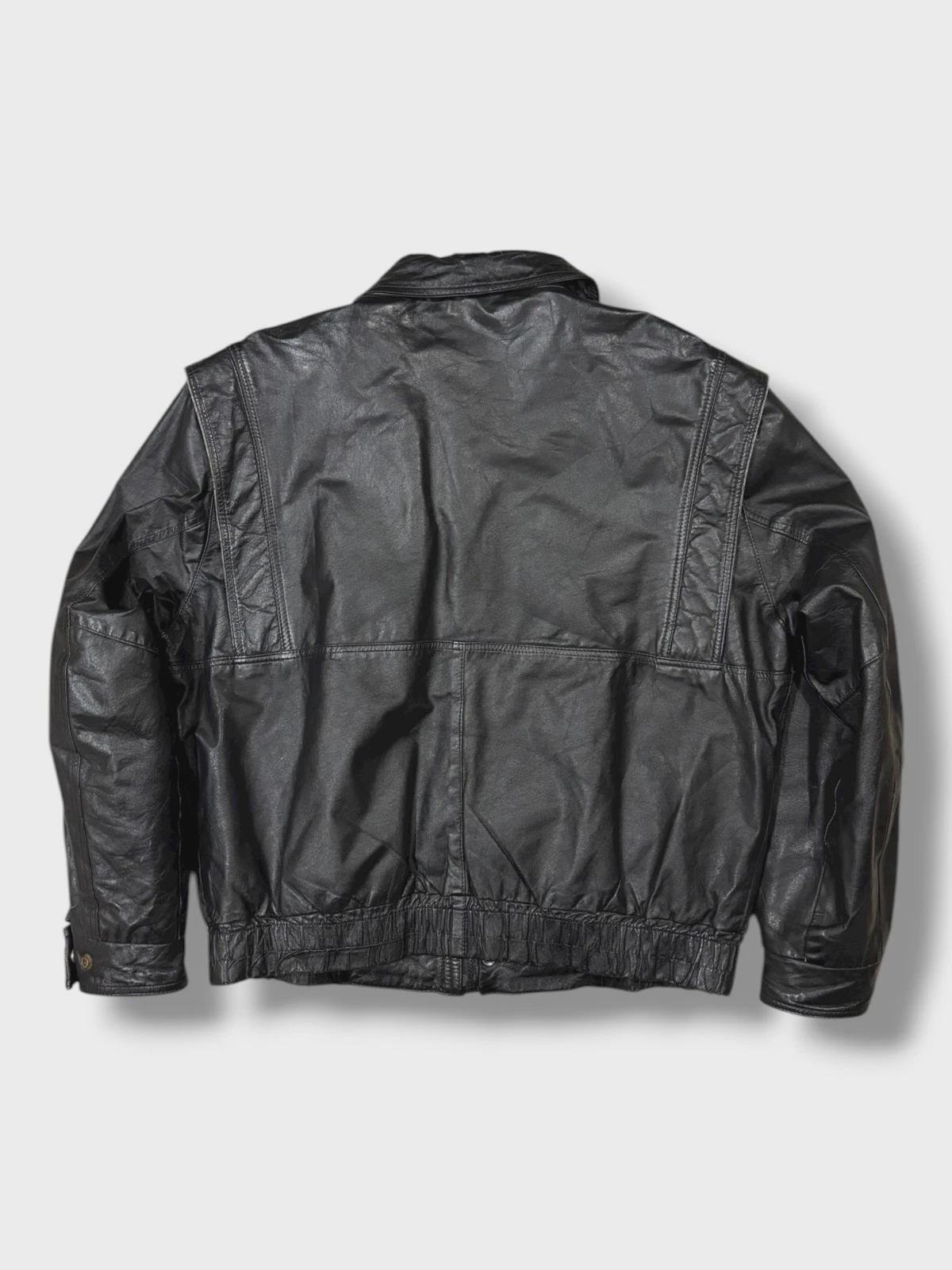 Vintage 1990s Black Leather Jacket - Large - Boulevard Club Bomber