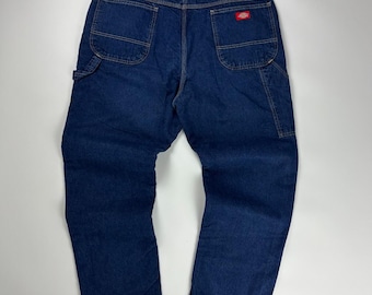 Vintage Dickies Workwear Denim Jeans / Relaxed Fit Plaid Lined / 40x30 Dark Blue