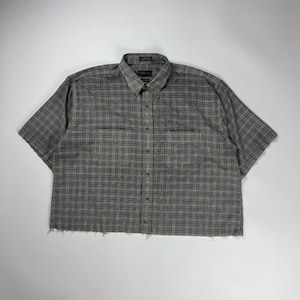 ヴァンヒューゼン ブラウン チェック柄 クロップド ボタンアップ シャツ XL