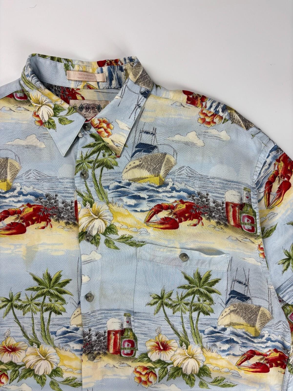 Chemise Hawaïenne Homme - Bleu à Fleurs - Taille L - Coton - Campia Moda - Occasion Bon état