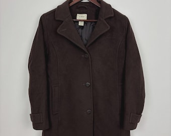 Vintage L.L.Bean Brown Wool Overcoat - Large - Womens Minimalist Warm Jacket