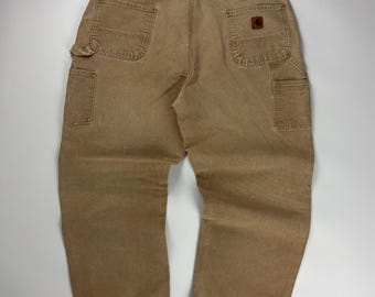 Vintage Carhartt Workwear Pants / Original Dungaree Fit / Carpenter / 42x30 Tan