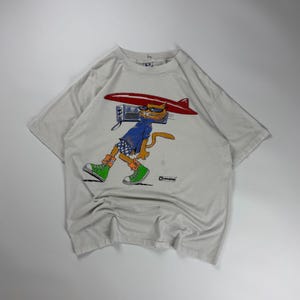 Vintage Converse Surfer Cat T-shirt / Atletische sportkleding / Grafisch shirt 2XL wit