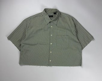 Camisa corta con botones y cuadros verdes de Izod XL