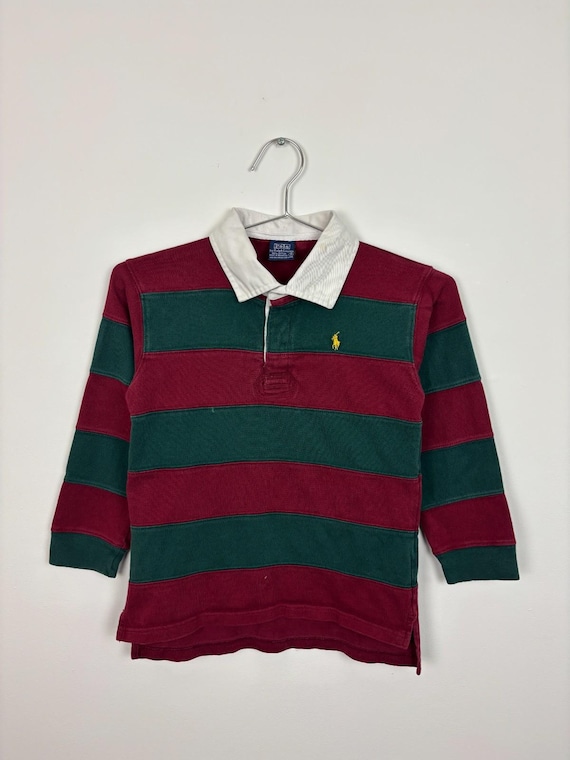 1990s Vintage Kids Polo Ralph Lauren Rugby Polo / Size 7 / Red