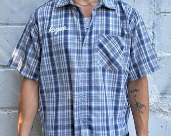 Vintage Roguehaus Blau Karierte Cropped Button Up Shirt Größe L
