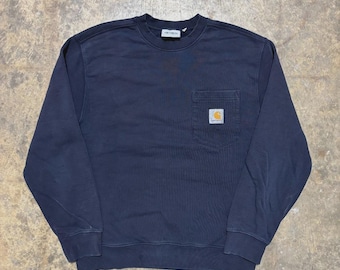 Vintage Carhartt Pocket Sweatshirt - Workwear Sweater - Size Medium - Navy Blue