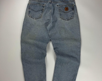 Vintage Carhartt Workwear Denim Jeans / Plaid Lined Relaxed Fit / 36x30 Blue