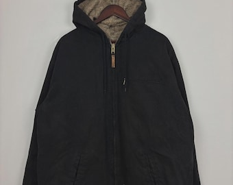 Chaqueta de trabajo vintage negra con forro polar - Abrigo Schmidt con cremallera - Talla 2XLT