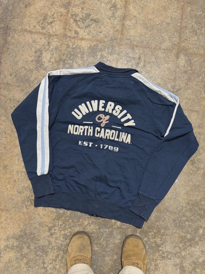 Vintage North Carolina Zip Up Sweater - NCAA Collegiate Sweatshirt - Size XL - Blue image 1