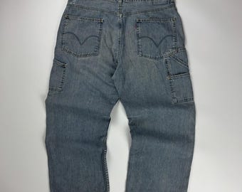 Vintage Levis Denim Jeans / Baggy Fit / Light Wash Pants / Carpenter Bottoms / 38x28 Blue
