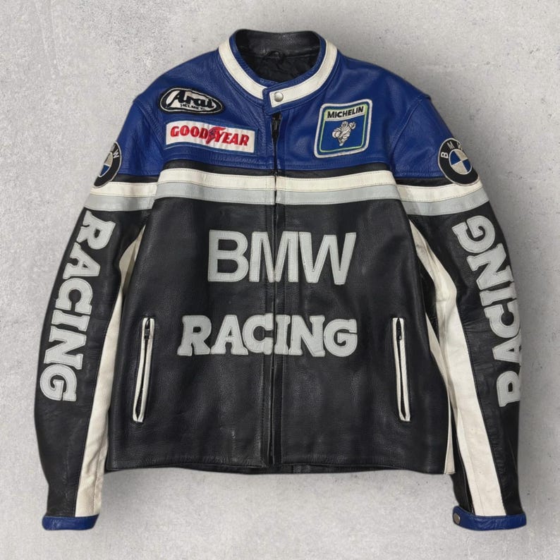 Vintage 1990s BMW Racing Leather Jacket - Moto Coat - Size Medium ...