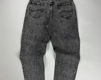 Vintage Lee Denim Jeans / Straight Leg Fit / Acid Wash Pants / Bottoms / 32x30 Black