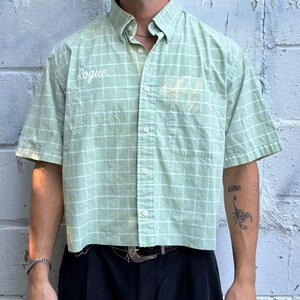 Vintage Roguehaus Green Plaid Cropped Button Up Shirt Size Large