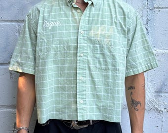 Camisa corta con botones a cuadros verdes vintage de Roguehaus, talla grande