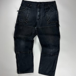 Vintage Dickies Double Knee Pants / Wide Leg Fit / Workwear Bottoms / Carpenter Jeans / 38x32 Black