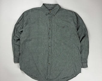 Camisa vintage utilitaria a cuadros con botones / Camisa estampada con botones / XL Azul