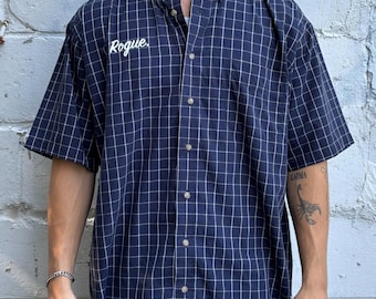 Vintage Roguehaus Blau Karierte Cropped Button Up Shirt Größe L