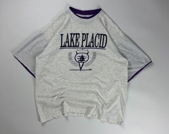 Vintage Lake Placid Tee New York / USA Travel Destination Shirt / XL Gray