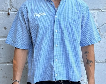Vintage Roguehaus Blau Karierte Cropped Button Up Shirt Größe M