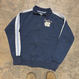 Vintage North Carolina Zip Up Sweater - NCAA Collegiate Sweatshirt - Size XL - Blue image 2