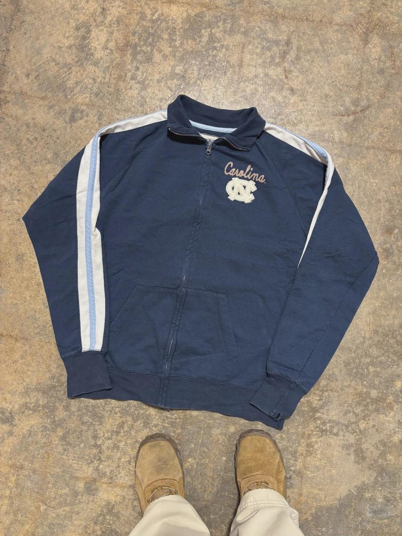 Vintage North Carolina Zip Up Sweater - NCAA Collegiate Sweatshirt - Size XL - Blue image 2