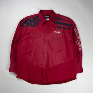 Vintage Faded Wrangler Western Button Up Shirt / 2XL Red / American Flag / Rodeo Cowboy