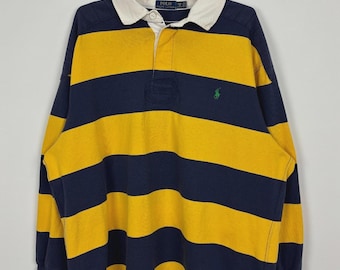 Maglia a maniche lunghe da rugby Polo Ralph Lauren / Righe gialle e blu navy / Taglia 2XL