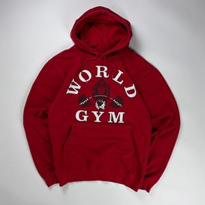 Sweat à capuche vintage World Gym / Pull graphique gorille / Pull d'entraînement petit rouge