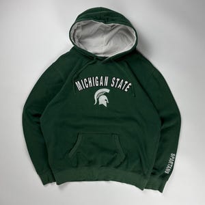 Vintage Michigan State University Hoodie / NCAA Collegiate Sweater / Embroidered Graphic Sweatshirt / Medium Green