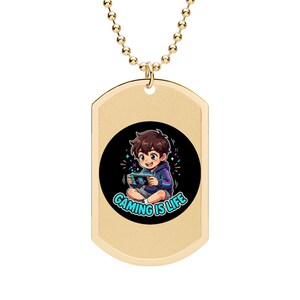 Gaming Is Life boy gamer illustration Dog Tag