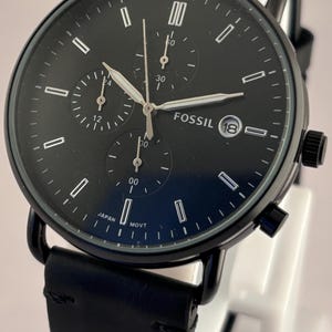 Vintage Fossil Chronograph Watch: Black Dial Analog Date