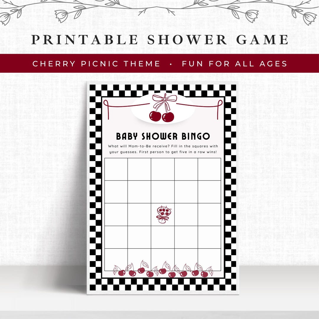 Cherry Baby Shower Bingo Game, Retro Picnic Theme, Printable PDF - Etsy