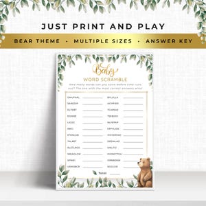 Woodland Bear Baby Shower Activity, Bear Theme Baby Shower Puzzle Game, Cute Bear Baby Shower, Baby Shower Game Instant Download, Printable