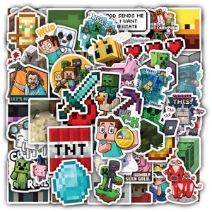 Set 15-60 Sticker Sheets Mine Blocky Adventure craft Aesthetic, Mobs, Tools & Biomes Fan Art Stickers, Steve Sticker, Herobrine,...