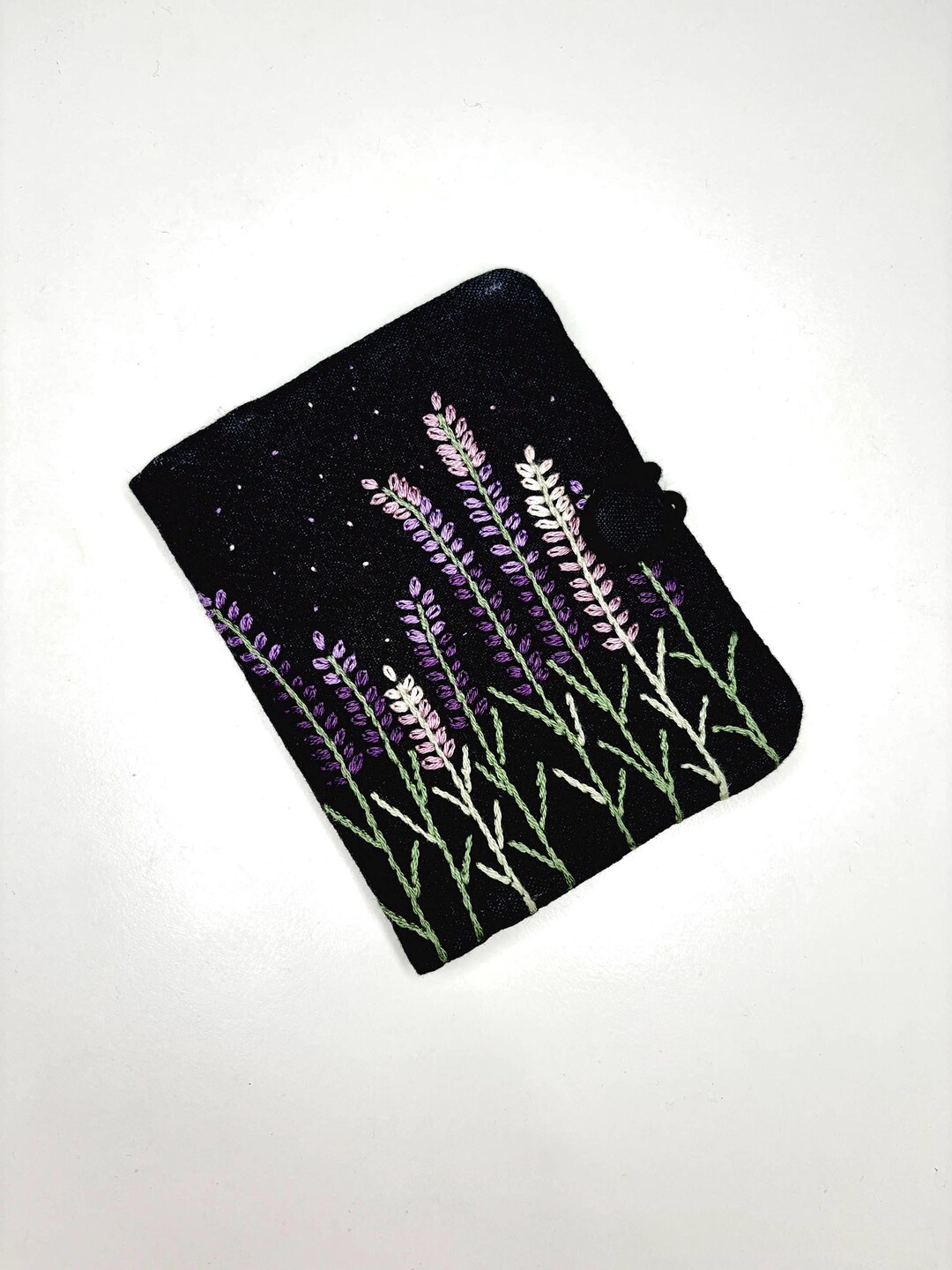 Lavender Embroidered Fabric Card Holder – Handmade Linen Wallet for ...